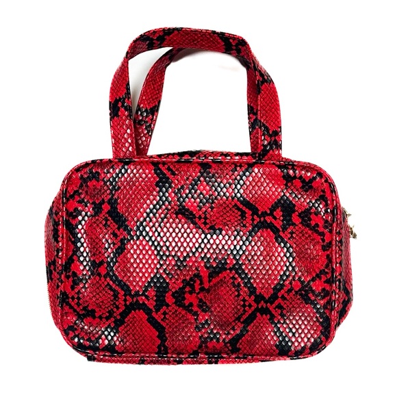 Ipsy x Bailey Sarian Glam Bag Red / Black Faux Snakeskin Pattern Cosmetic Tote - Picture 1 of 5